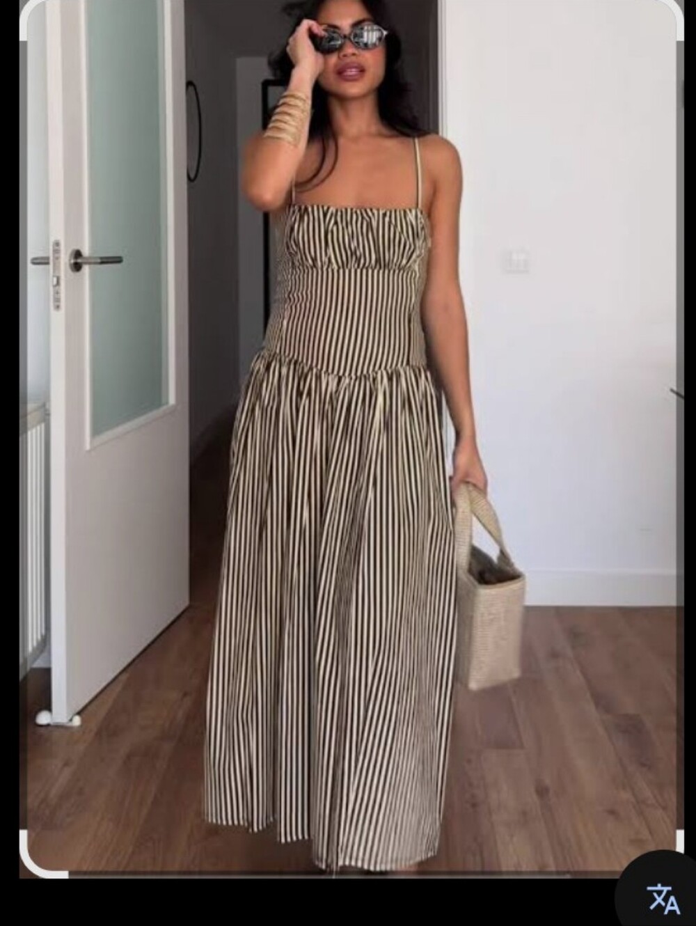 Zara Black & Beige Striped Maxi Dress with Spaghetti Straps